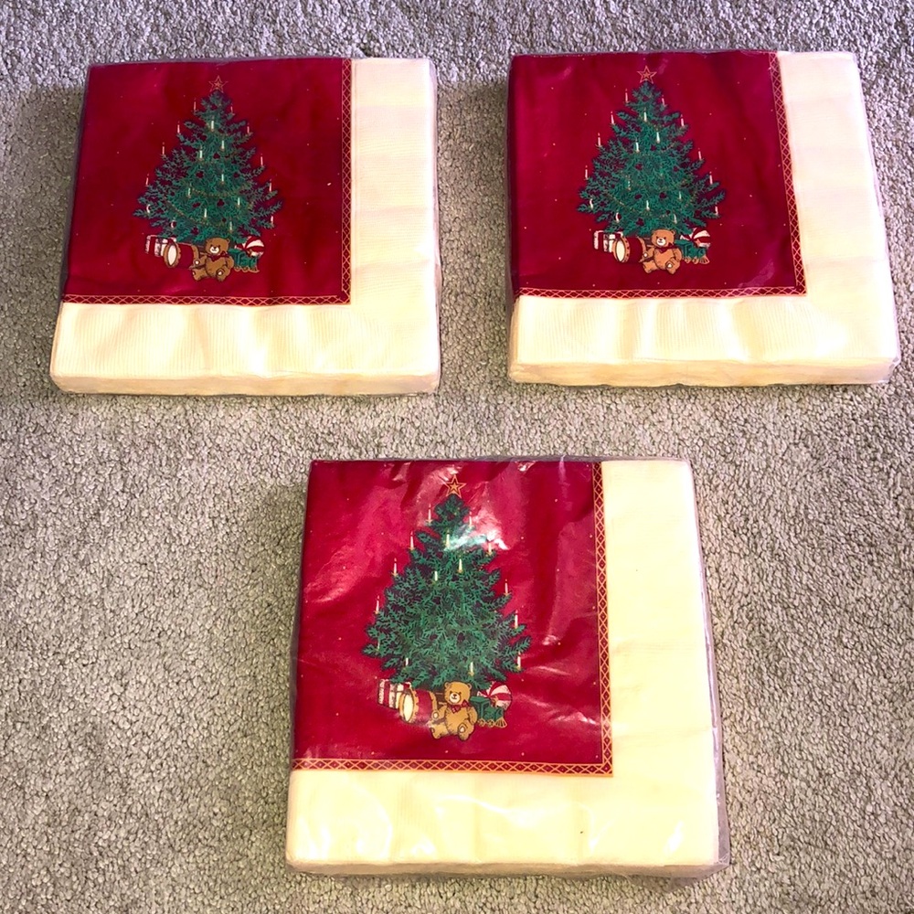 Hallmark Vintage Deadstock Napkins‎ Packs Christmas Tree Teddy Bear Drums Print
